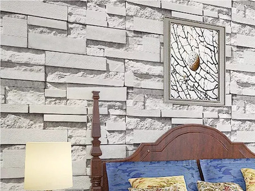 Imagen 6 de 6 de Papel Tapiz Ladrillos A Cuadros Gris Piedra Textura Moderno