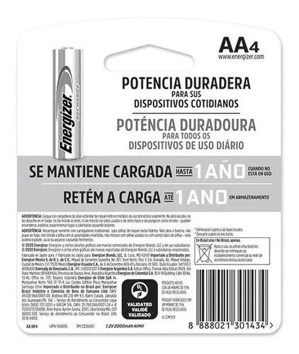 pila recargable aa energizer 2000mah x unid - MAURI COMPUTACIÓN