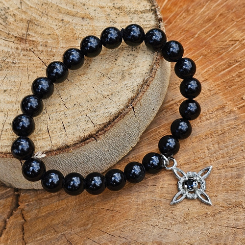 Pulsera Brazalete Nudo De Brujas Wicca Con Piedra Cúbic Obsidiana Negra 18 Cm 18 Cm
