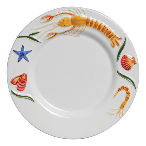 Conjunto 06 Pratos Rasos Mar Decorado Scalla
