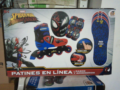 Patines En Linea De Niño Spiderman Ajustables Con Casco Y Ac