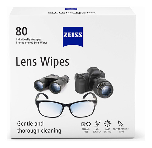 Zeiss - Toallitas De Limpieza Prehumedecidas Para Lentes, 80