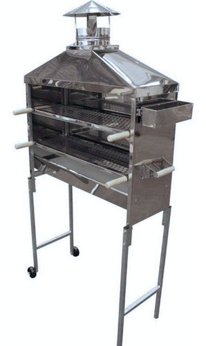 Carrinho Churrasqueira Inox Espetinhos 100cm Rodas Chaminé