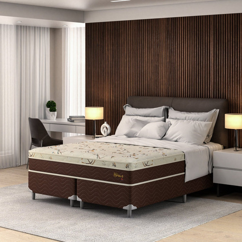 Conjunto Queen Hórus 1,58x1,98x0,63 Bege E Marrom Hb