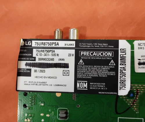 Tarjeta Main Lg 75ur8750psa Vers.bwmflkr / Eax70043605 (1.0) (Usado)