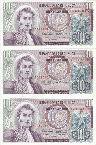 Colombia Trío Números Consecutivos, 10 Pesos 20 Julio 1964