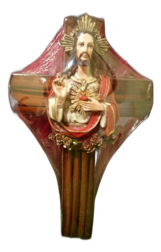 Sagrado Corazón De Jesús (cruz), Resina 50 Cm.