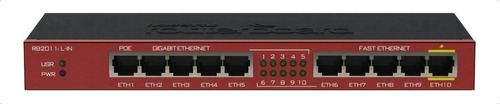Roteador MikroTik RouterBOARD RB2011iL-IN preto e vermelho