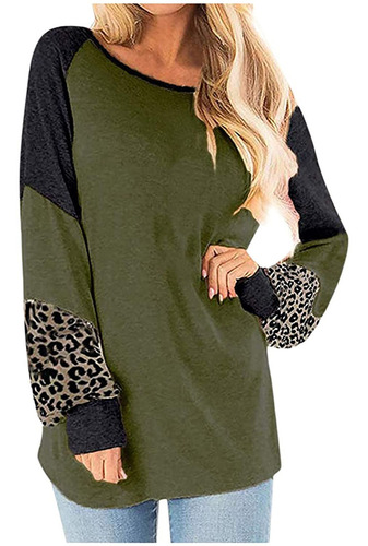 W Blusa De Mujer Con Estampado De Leopardo Con Costuras Suel 