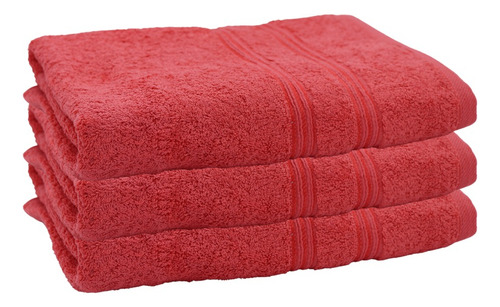 Juego 3 Toalla De Baño Grande Cuerpo Completo Algodón Suave Color Rojo 2 Rayas