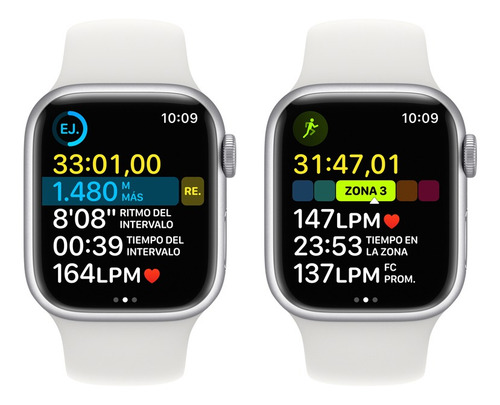 Imagen 7 de 9 de Apple Watch Series 8 GPS + Celular - Caja de acero inoxidable color plata 41 mm - Correa deportiva blanca - Patrón