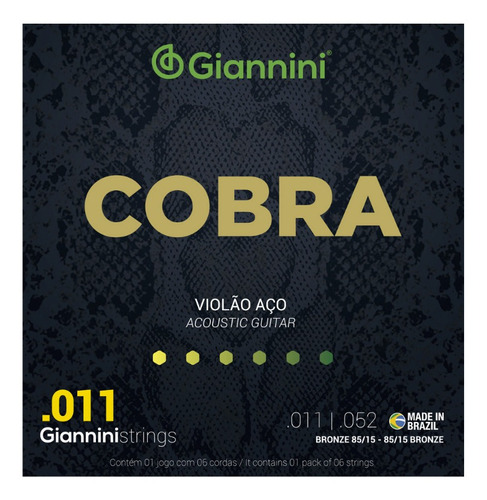 Encordoamento Giannini Cobra Violão Aço 011  Bronze 85/15 