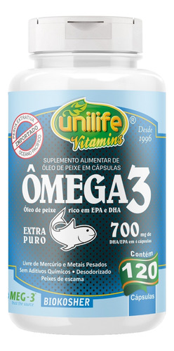 Óleo De Peixe 700mg Ômega 3 Desodorizado 120 Caps - Unilife