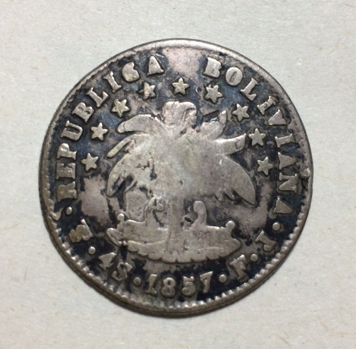  1857 Simon Bolivar !!!  Bolivia Moneda Muy Escasa Plata 