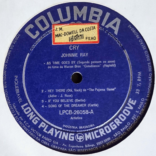 Lp 10 Pol Johnnie Ray Cry 1957 Nacional Raro Ex (Usado)