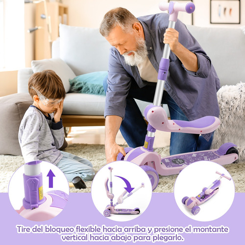 Scooter Plegable Para Niños Ajustable 3 Ruedas Con Asiento