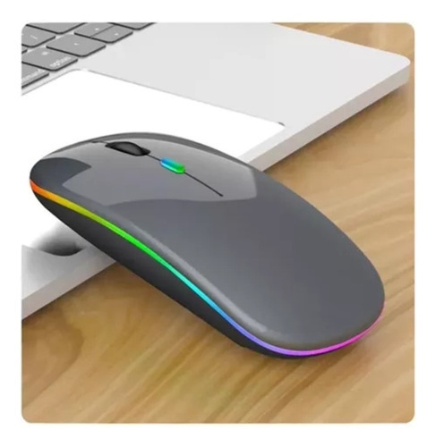 Mouse Sem Fio Rgb Recarregável Ergonômico Wireles Optico Led Cor Cinza