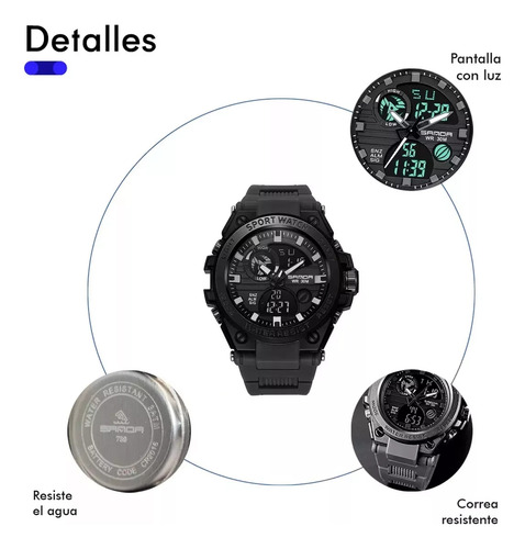 Reloj Táctico Impermeable Dual Analógico Digital Negro
