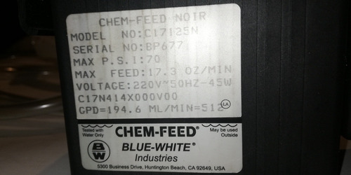 Bomba Dosificadora Química Cloro Chem-feed C17125n 70psi