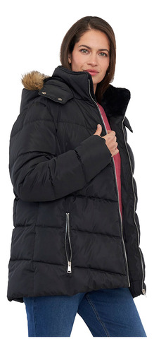 Parka Mujer Hoodie Piel Negro Corona