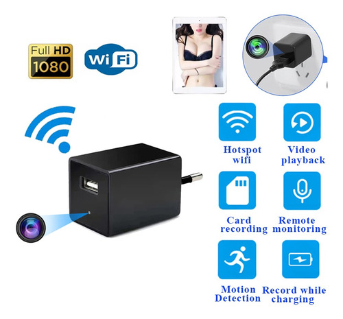 Carregador Tomada Usb Wifi 1080p Camera Espião Filmadora