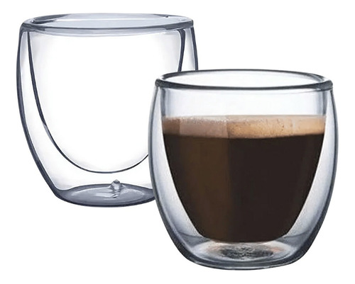 Jogo 2 Copo Parede Dupla 80ml Borosilicato Café Espresso