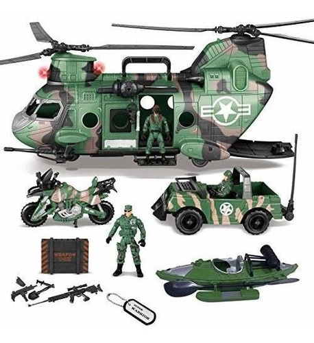 Helicoptero Juguete Militar Jumbo 10 En 1 Con Luz Y Sonido