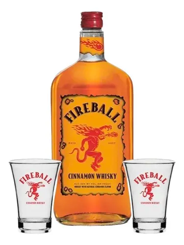 Licor Whisky Fireball Red Hot Canela 750ml + 2 Copos De Shot