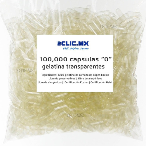 Capsulas Vacias # 0 Gelatina Transparentes 100 Millares Caja