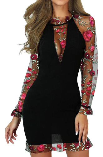 Vestido Sexy De Manga Larga B Para Mujer, Tejido De Malla, E