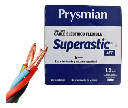 Cable Unipolar 1,5mm Superastic Jet Prysmian Rollo X 100mts.