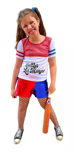 Roupa Arlequina Infantil Metalizada Carnaval + Meia Arrastão