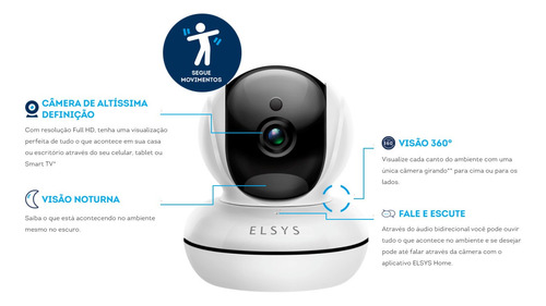 Imagem 3 de 4 de Câmera De Segurança Wifi Rotacional Inteligente Fullhd Elsys