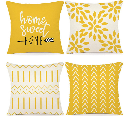 4Pcs Fundas de Cojín De 45x45cm Funda de Almohada de Sofá Moderno Geométricas Impresión de Doble Cara Color Amarillo
