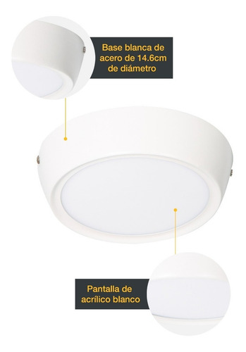 Lámpara De Techo Led Sobreponer 17 Cm Luz Blanca 6000k 12w Color Blanco Lumimexico 21232-1