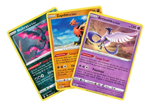 Kit Carta Pokémon Lendários Articuno Zapdos Moltres De Galar