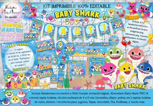 Kit Imprimible Candy Bar Baby Shark 100% Editable