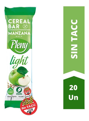 Barras De Cereal Pleny Light Manzana X 20 U. - Sin Tacc 