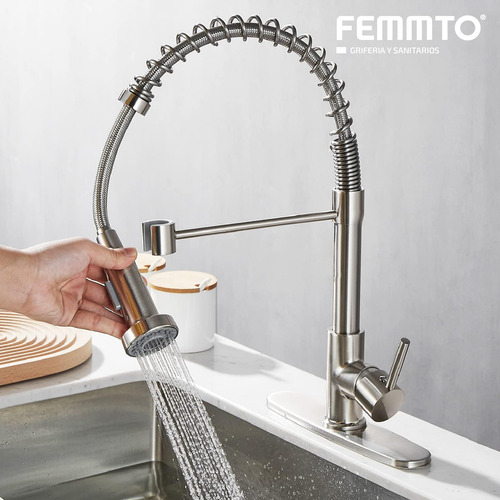 Griferia Extensible Cocina Canilla Monocomando Moderno Plata Plateado Cromado