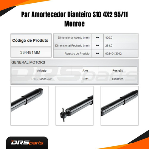 2 Amortecedor Dianteiro S10 2.5 2.8 Maxion Mwm 96/05 Monroe