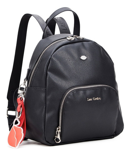 Imagen 4 de 5 de Mochila Mujer Cuero Sintetico Las Oreiro Negra Original Dama