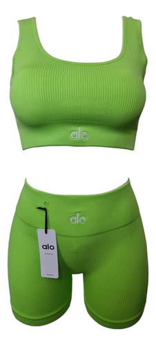 Conjunto Deportivo Short Push Up + Crop Top Deportivo Verde Neon Lisa M - L