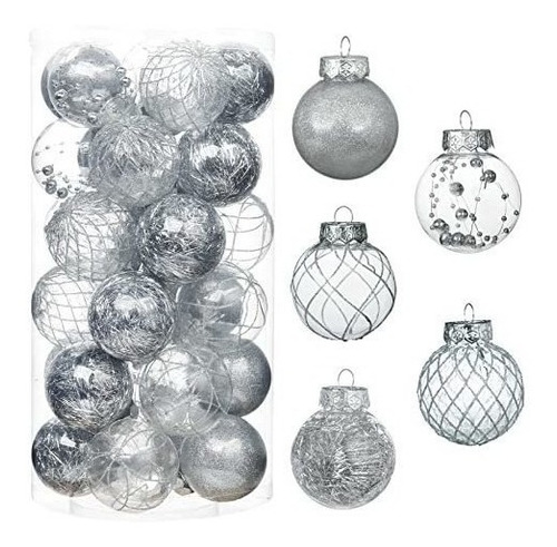 Bolas Navideñas -6cm- Transparentes Con Decorado Plata X 30u