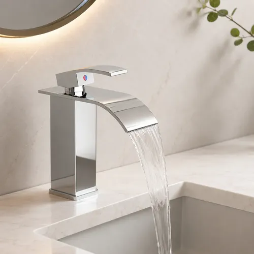 Heemli Torneira Cascata Bica  Baixa Quadrada Banheiro Prata Prateado