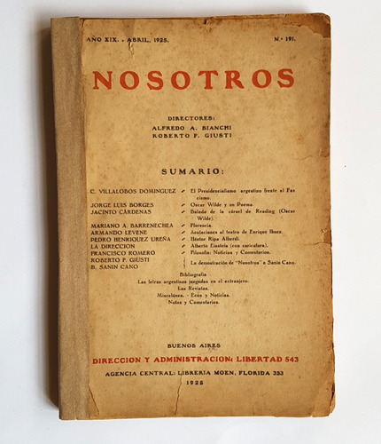 Revista Nosotros Nro 191 Abril, 1925, Borges Sobre Wilde