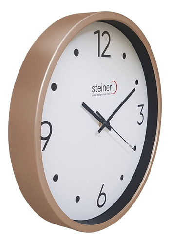 Reloj De Pared Steiner Blanco Minimalista Silencioso 30 Cm Estructura Café