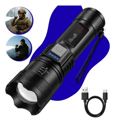Lanterna Militar Tatica LED Cree Mais Forte do Mundo Ultra Potente 1km Zoom Alto Brilho Resistente Agua Sitio Fazenda Brielli Home Branco Preto — R$ 26,90 em Mercado Livre, 46% OFF