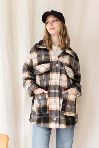 Campera Escocesa Mujer Con Corderito Abrigada Invierno