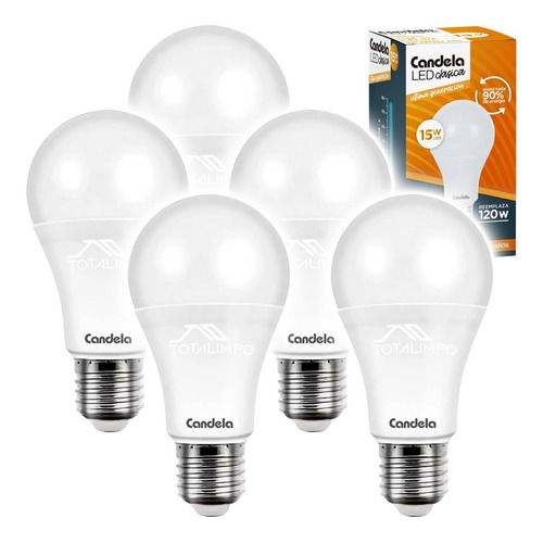 5 Lámparas Led 15w (120w) Luz Cálida Candela Clásica 6797