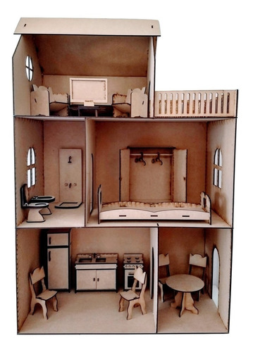 Casita De Muñecas Fibrofácil 17 Muebles Día Del Niño Regalos